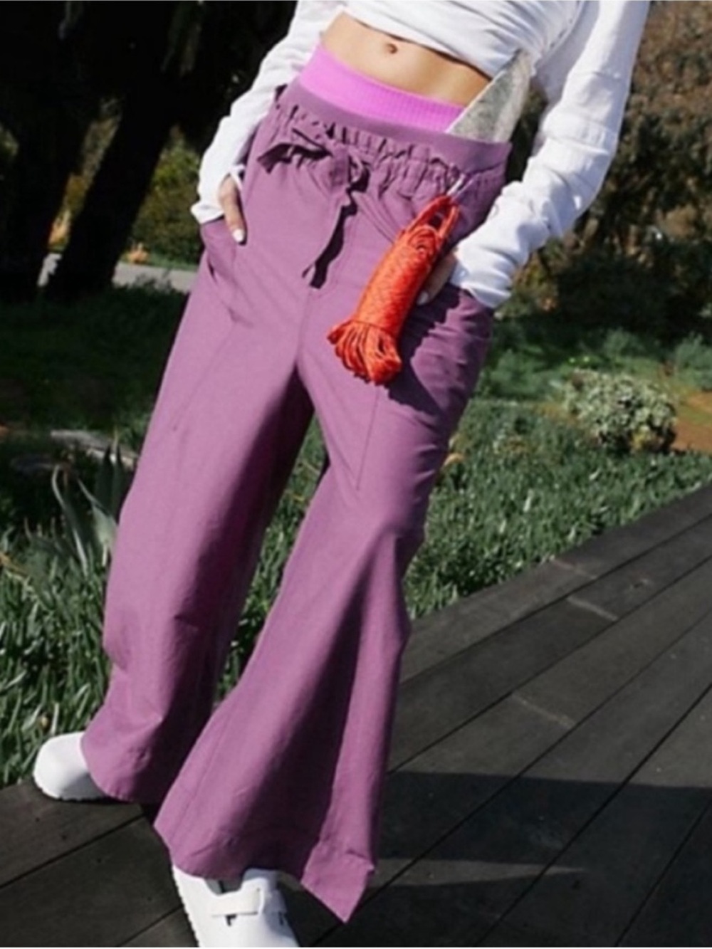 FP Movement XSmall Pants Fresh Start black tea mulberry purple wide leg barrel